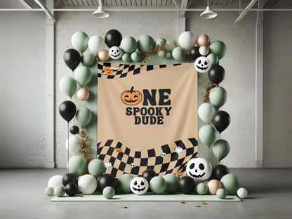 One Spooky Dude Halloween Birthday Party Banner, Completely Customizable Text Name Backdrop, Our Little Boo, Our Little Pumpkin, Two Spooky