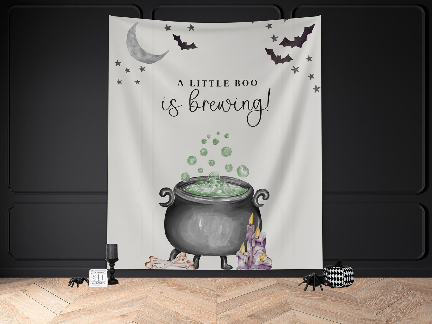 A Baby is Brewing Halloween Baby Shower Banner | Customizable Text Witch Halloween Backdrop | Fall Gender Reveal or Baby Shower Décor