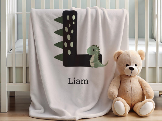 Plush Dino Personalized Baby Name Blanket - Custom Baby Boy Blanket, Kids Name Blanket, Personalized Gift for Boys, Soft Custom Blanket