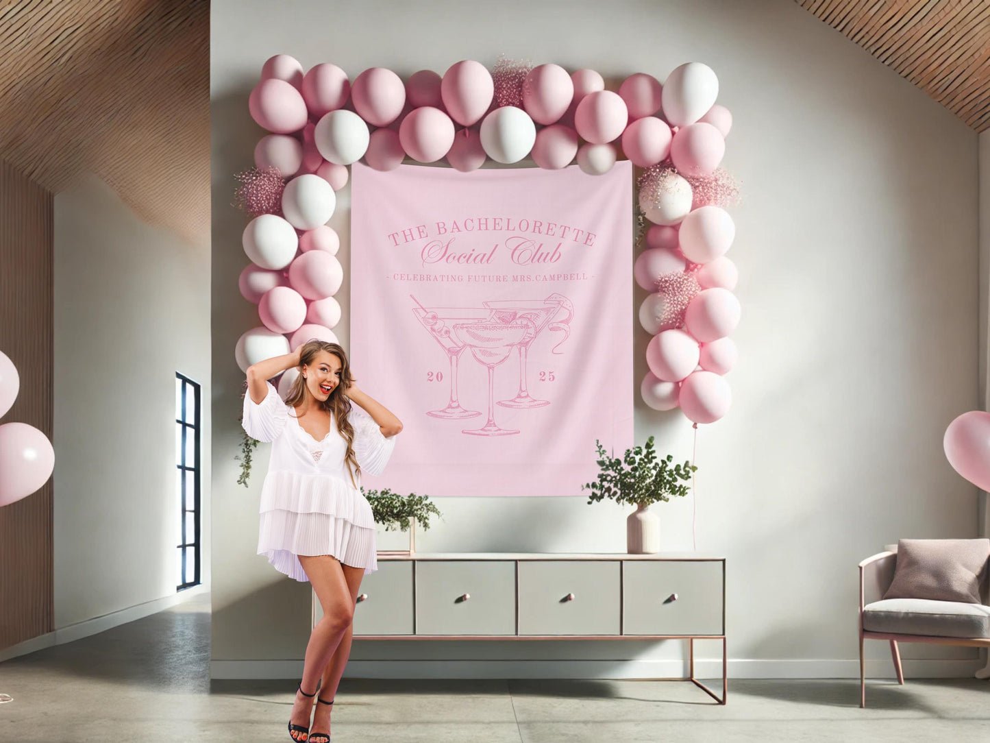 Custom Luxury Bachelorette Club Banner | Last Name Bridal Gift | Bachelorette Trip | Personalized Bride Hen Party Backdrop | Beach Club