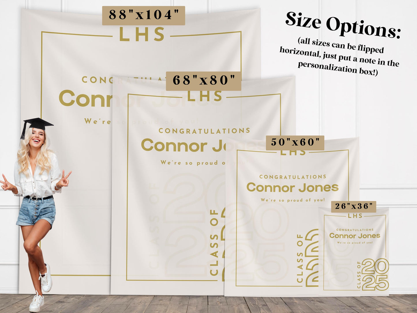 Class of 2025 Custom Graduation Party Backdrop, Personalized Congrats Grad School Colors Banner, High School Graduation, College Grad Gift