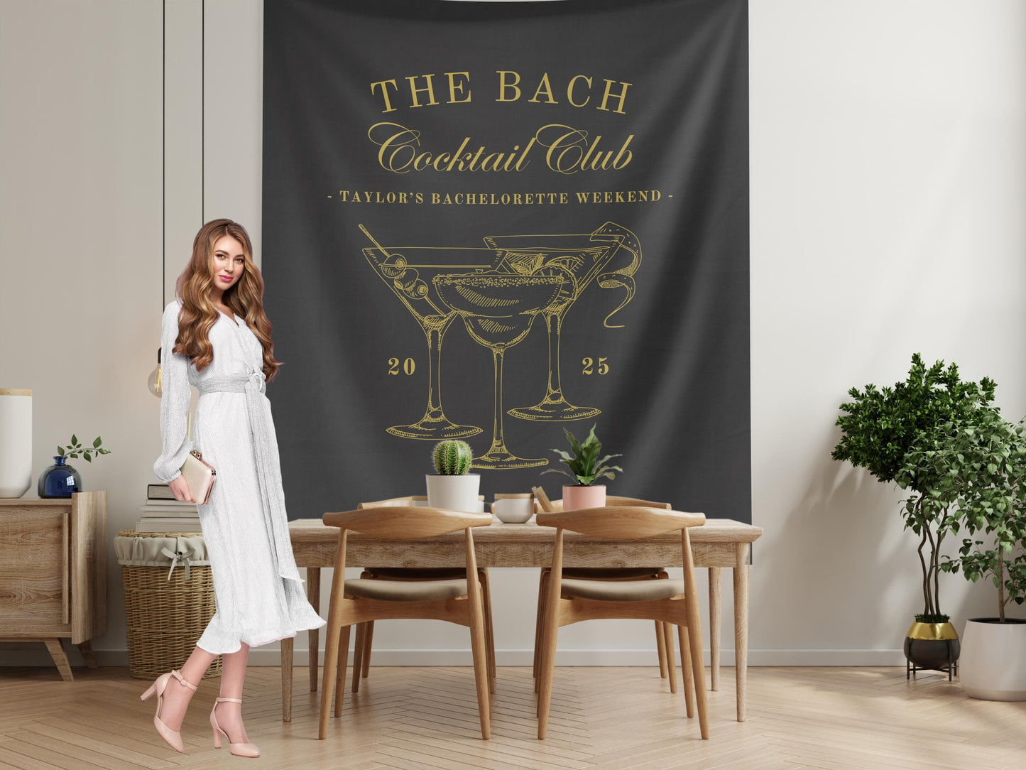 Custom Luxury Bachelorette Club Banner | Last Name Bridal Gift | Bachelorette Trip | Personalized Bride Hen Party Backdrop | Beach Club