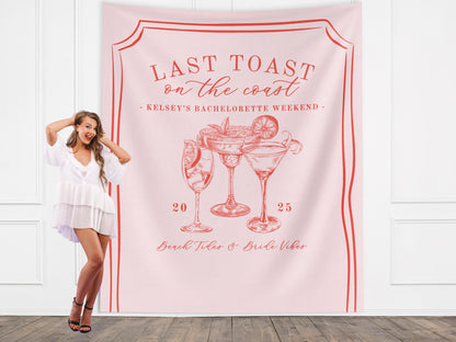 Last Toast on the Coast Custom Bachelorette Club Banner, Coastal Bridal Gift, Beach Bachelorette Trip, Personalized Bride Hen Party Backdrop