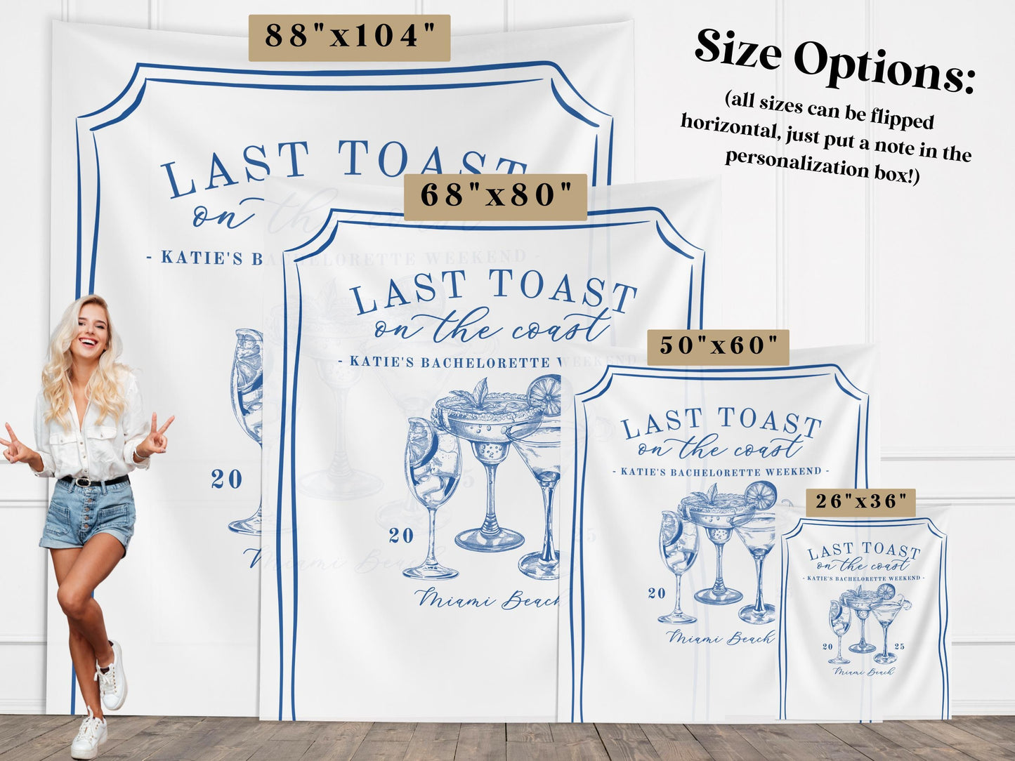 Last Toast on the Coast Custom Bachelorette Club Banner, Coastal Bridal Gift, Beach Bachelorette Trip, Personalized Bride Hen Party Backdrop