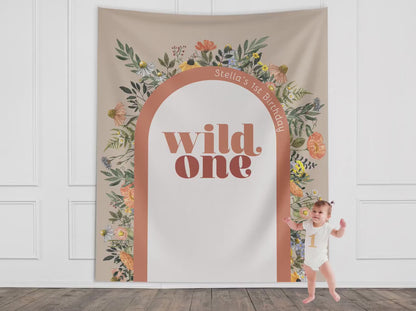 Wild One Custom Text Backdrop, She's a Little Wildflower, Custom 1st Birthday Party Backdrop, Girl Birthday, Boho Birthday, Retro Flowers