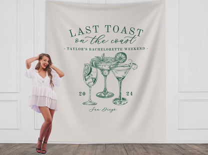 Last Toast on the Coast Custom Bachelorette Club Banner, Coastal Bridal Gift, Beach Bachelorette Trip, Personalized Bride Hen Party Backdrop