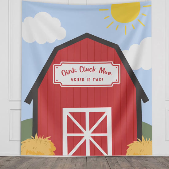 Custom Farm Party Banner, Birthday Party Barn Backdrop, Boy Birthday Barnyard, Girl Birthday Party Décor, Baby Shower Décor, Oink Cluck Moo