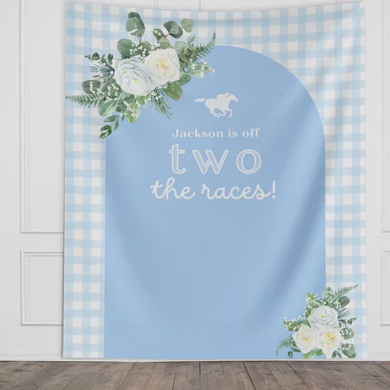 Off Two the Races 2nd Birthday Banner, Kentucky Derby Horse Racing Décor, Second Birthday, Run for the Roses, Custom Text Gingham and Floral