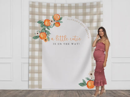 A Little Cutie Baby Shower Custom  Banner | Neutral Orange Citrus Baby Shower Gender Reveal Backdrop | Baby Shower Décor | Girl Baby Shower