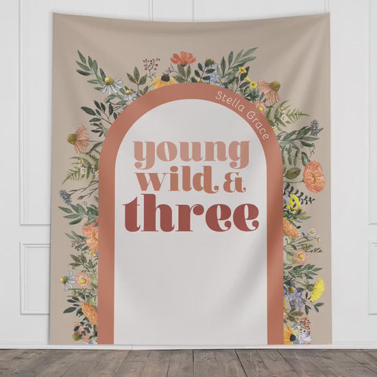 Young Wild Three Custom Backdrop, She's a Little Wildflower, Custom 3rd Birthday Party Backdrop, Girl Birthday, Boho Birthday, Retro Flowers