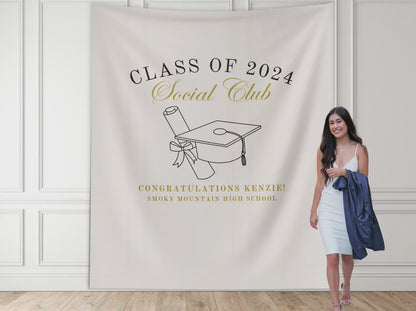 Class of 2024 Social Club Custom Graduation Party Backdrop, Luxury Personalized School Colors Banner, High School Graduation, College Grad