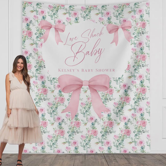 Floral and Bows Custom Banner, Shabby Chic Baby Shower Backdrop, Fancy Baby Brunch, Girl Baby Shower, Bows Baby Shower, Classic Vintage Baby