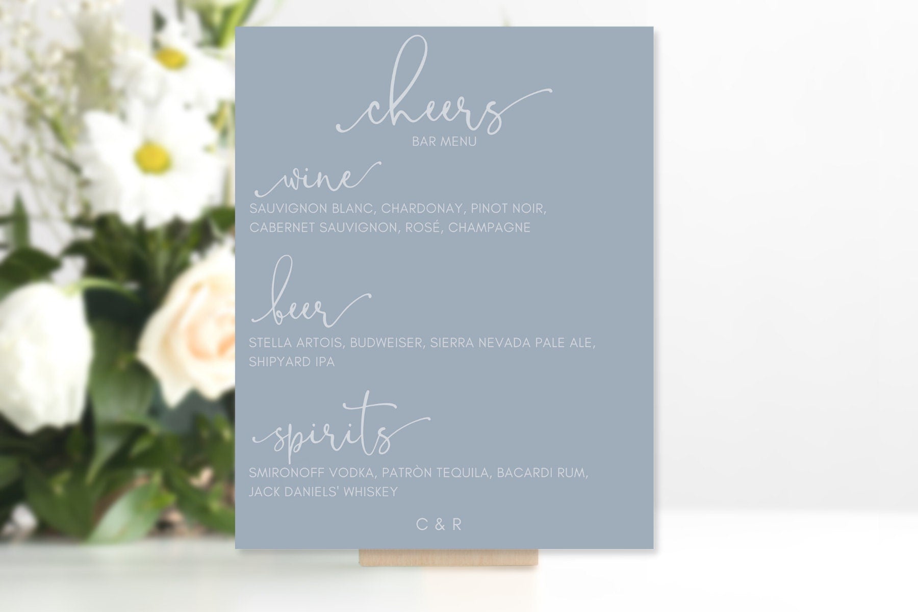 Simple Dusty Blue Wedding Bar Board Sign | Bar Menu | Signature Drinks Sign