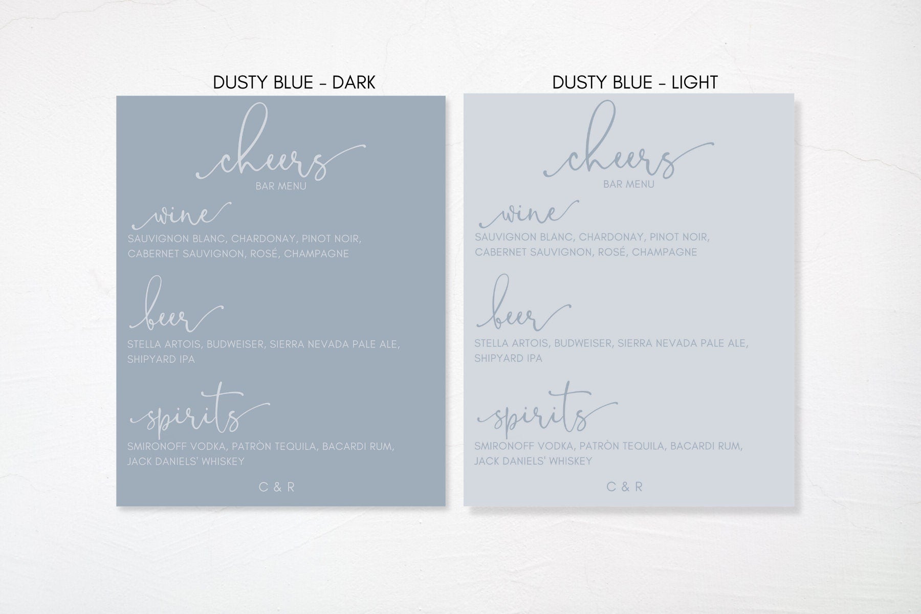 Simple Dusty Blue Wedding Bar Board Sign | Bar Menu | Signature Drinks Sign