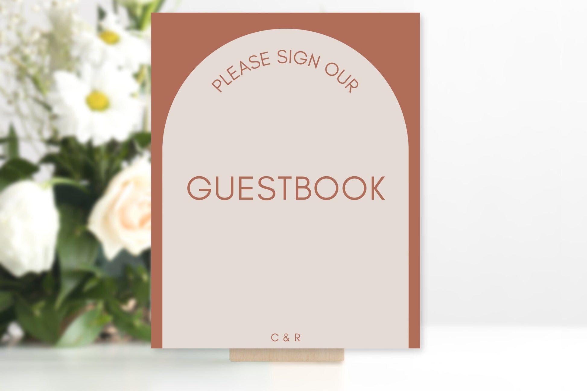 Terracotta Rust Arch Wedding Guest Book Board Sign | Boho Please Sign Our Guest Book