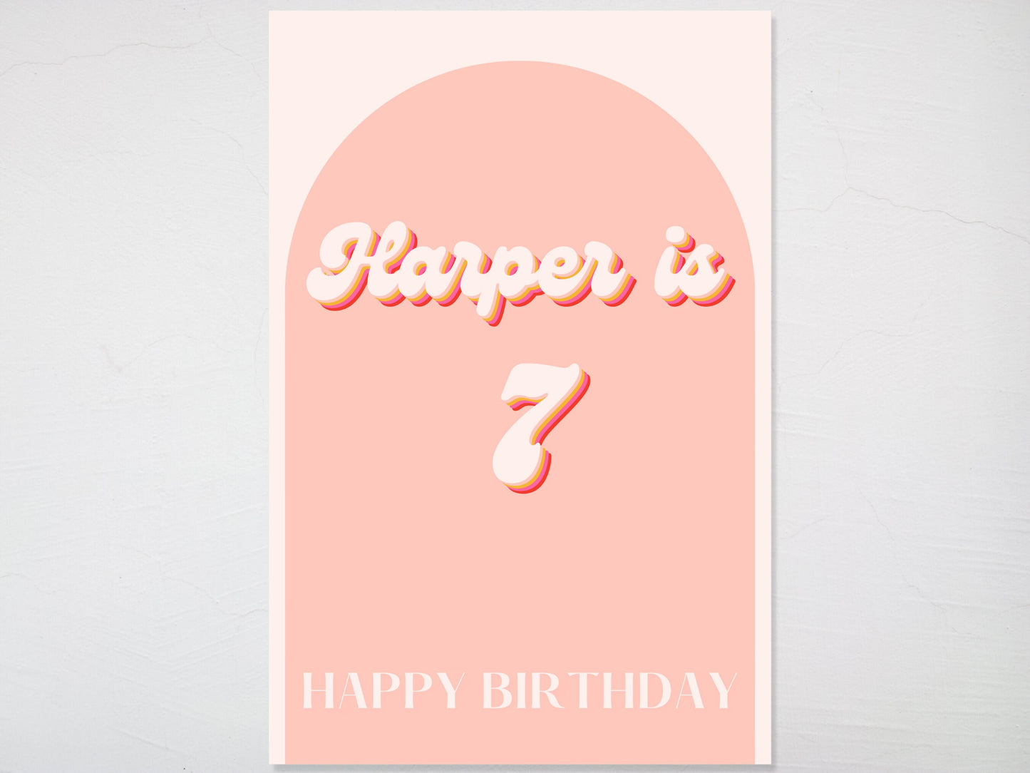 Pink Retro Arch Custom Age Happy Birthday Board Sign | Retro Birthday Party