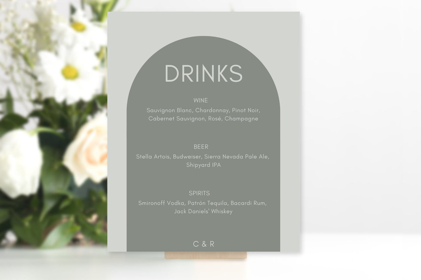 Simple Sage Green Wedding Bar Board Sign | Bar Menu | Signature Drinks Sign