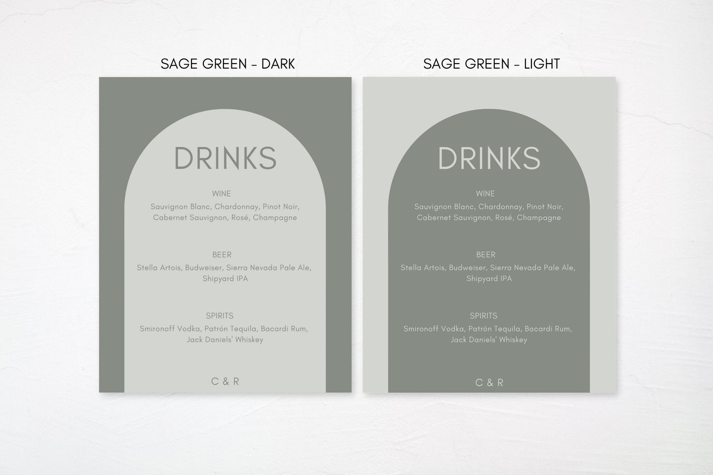 Simple Sage Green Wedding Bar Board Sign | Bar Menu | Signature Drinks Sign