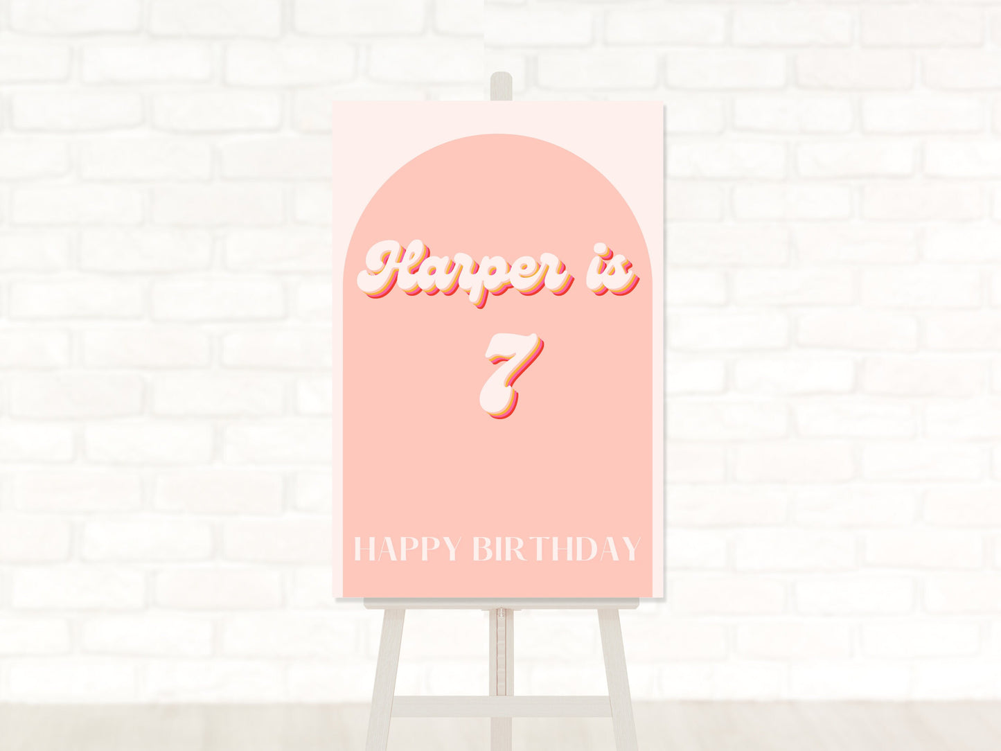 Pink Retro Arch Custom Age Happy Birthday Board Sign | Retro Birthday Party