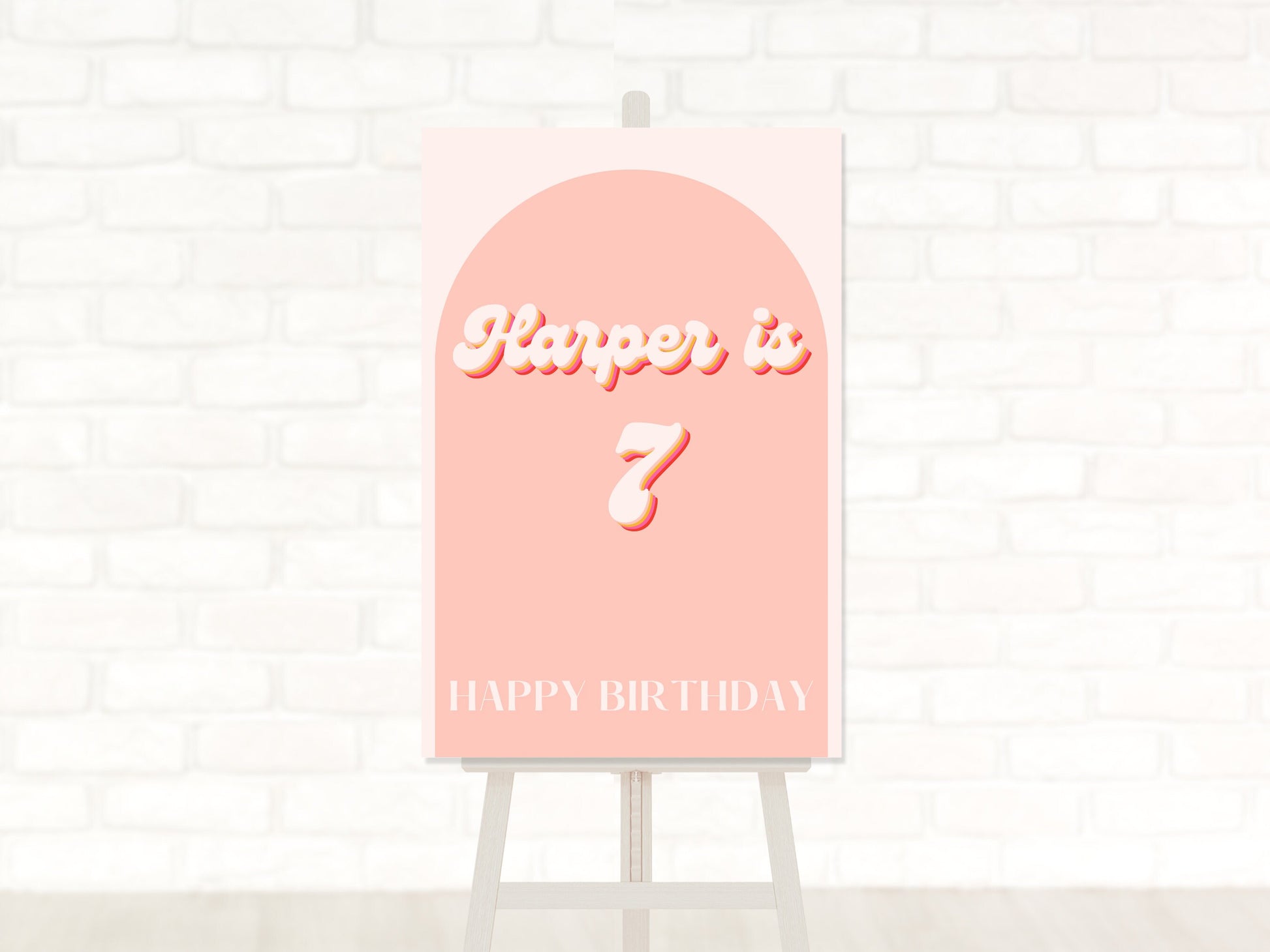 Pink Retro Arch Custom Age Happy Birthday Board Sign | Retro Birthday Party