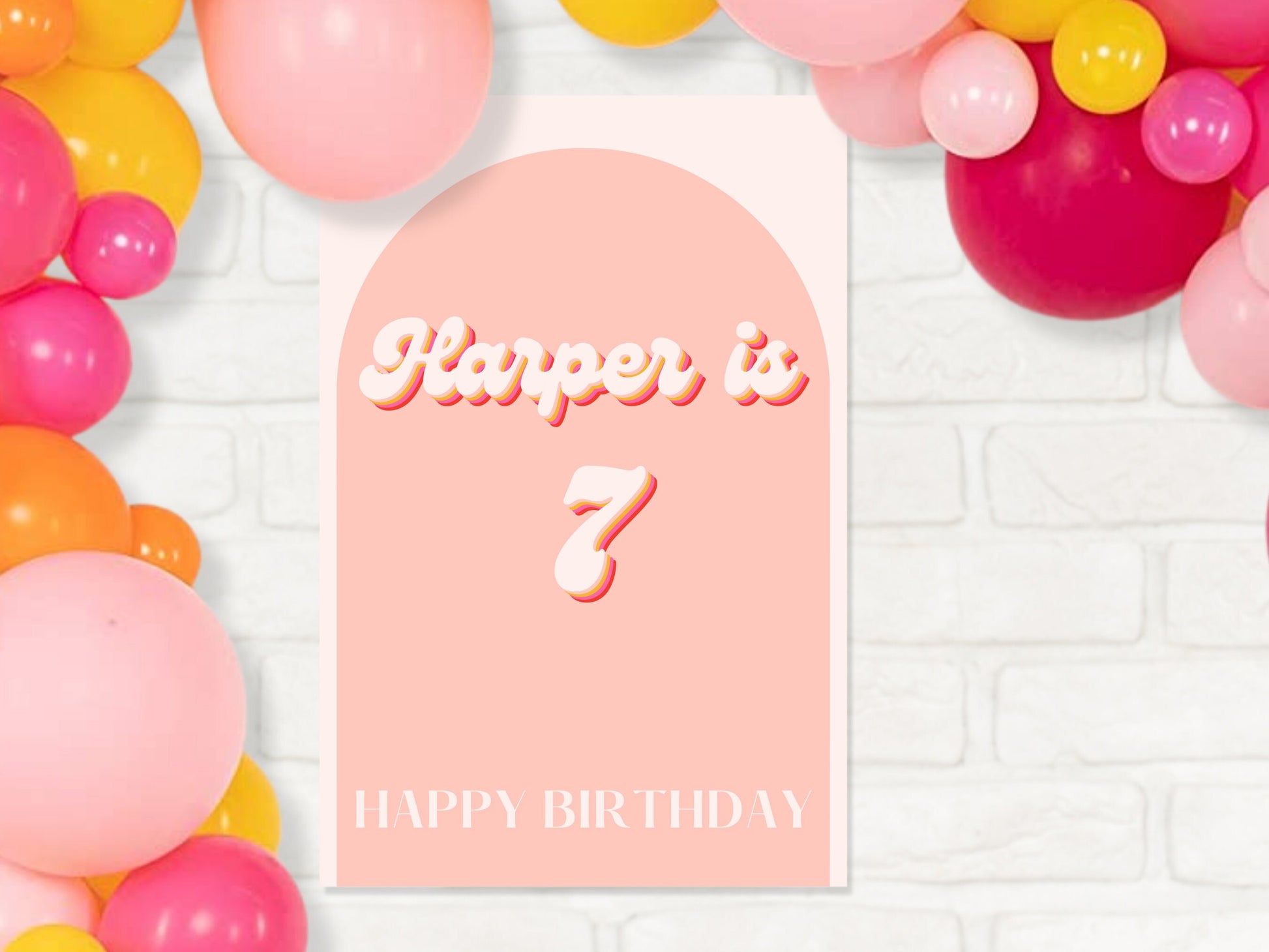 Pink Retro Arch Custom Age Happy Birthday Board Sign | Retro Birthday Party