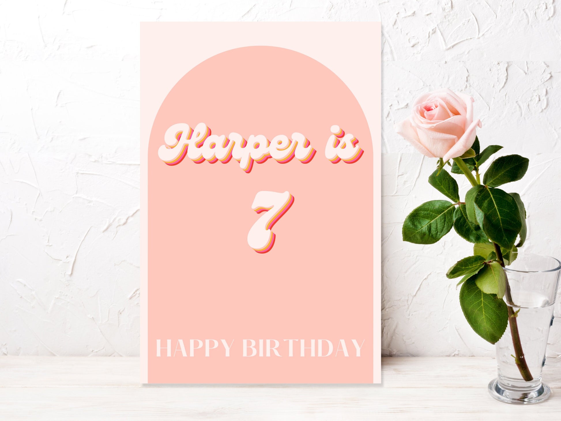 Pink Retro Arch Custom Age Happy Birthday Board Sign | Retro Birthday Party