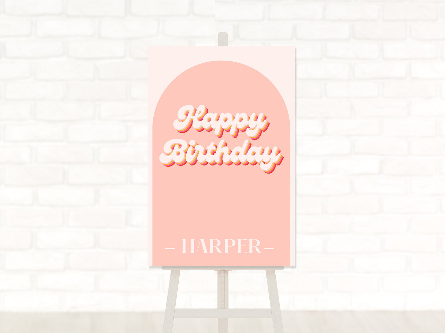 Pink Retro Arch Custom Happy Birthday Board Sign | Retro Birthday Party