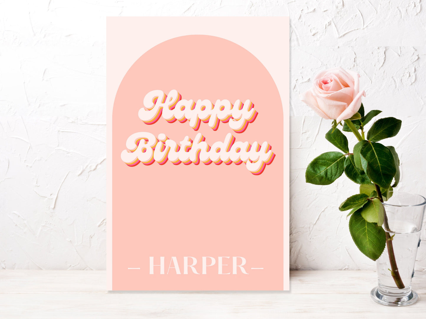 Pink Retro Arch Custom Happy Birthday Board Sign | Retro Birthday Party