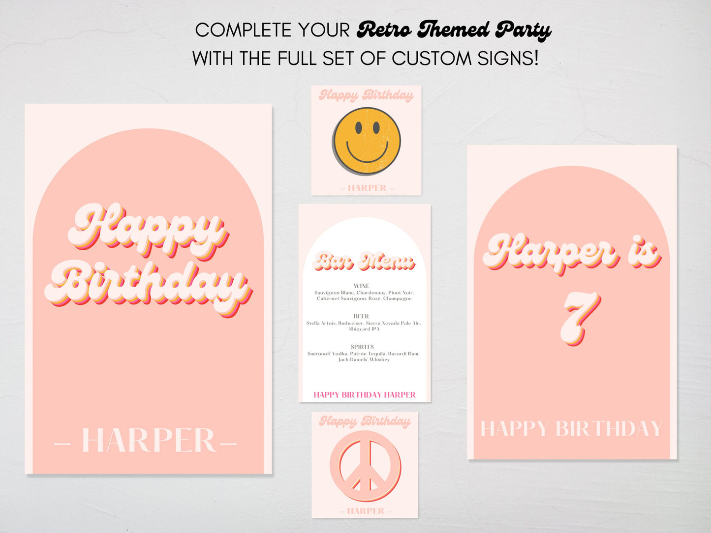 Pink Retro Arch Custom Age Happy Birthday Board Sign | Retro Birthday Party