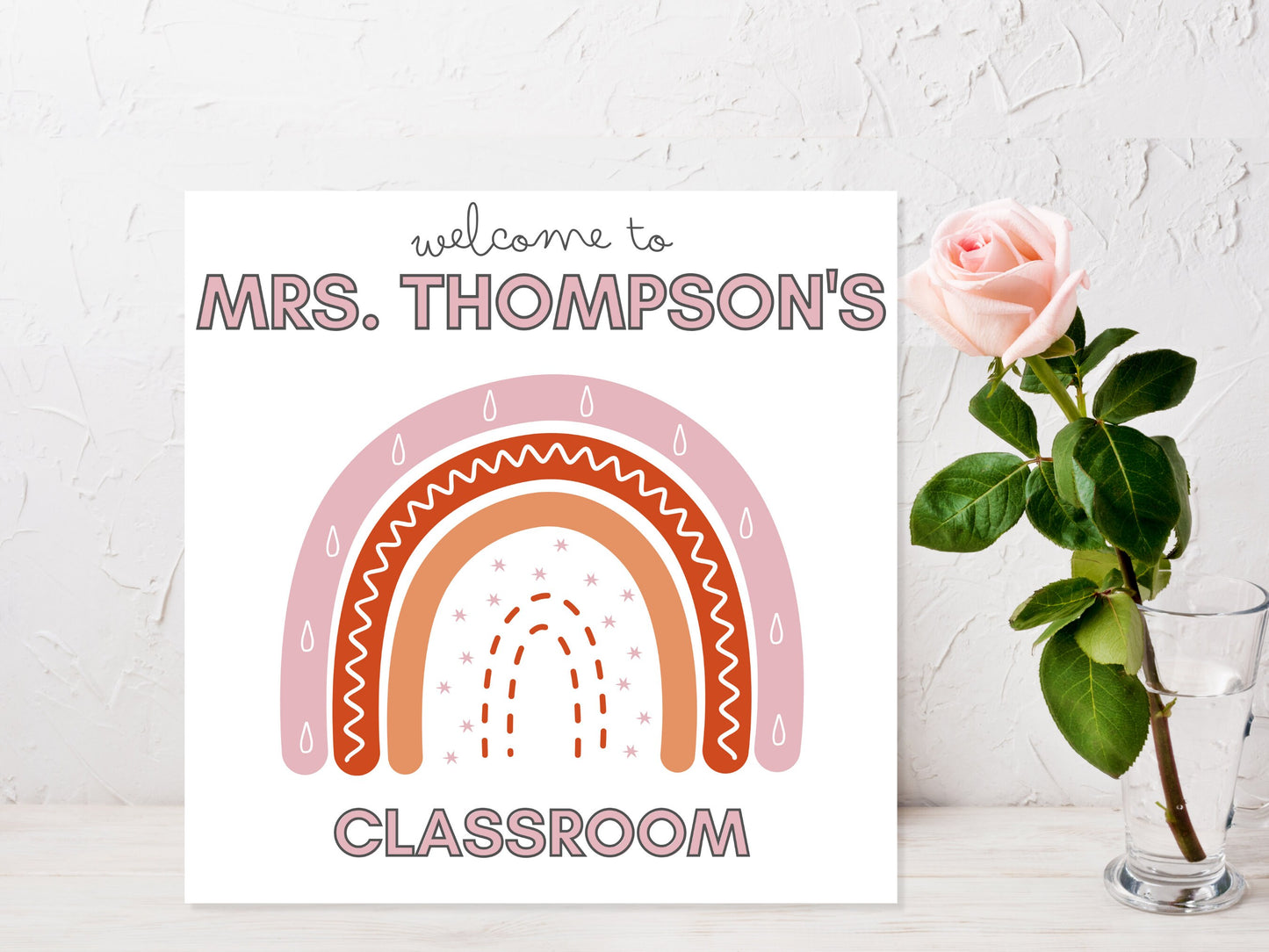 Groovy Boho Rainbow Custom Classroom Board Sign | Retro Rainbow Personalized Teacher Sign