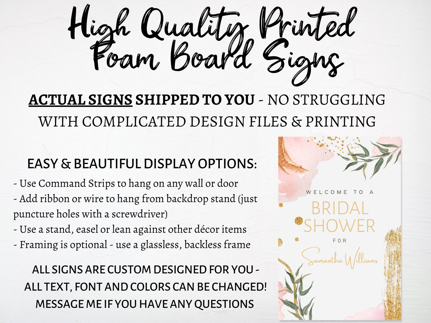 Pink and Gold Art Bridal Shower Welcome Board Sign | Custom Bridal Shower Sign