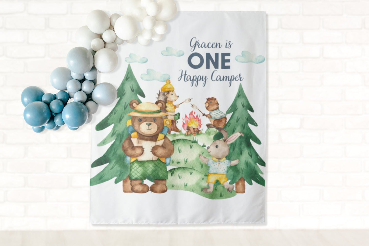 One Happy Camper Personalized Backdrop | First Birthday Custom Backdrop