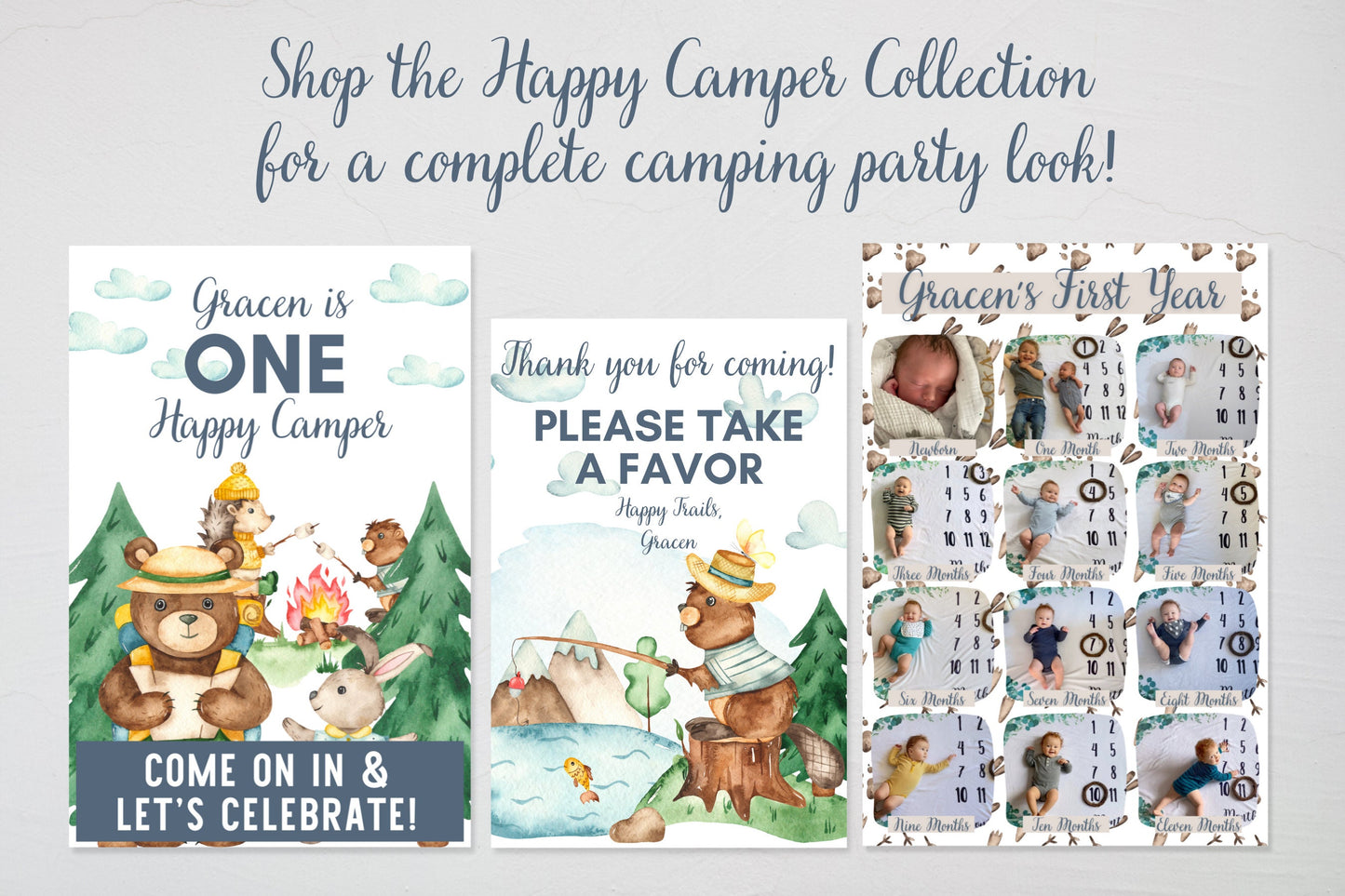 One Happy Camper Personalized Backdrop | First Birthday Custom Backdrop