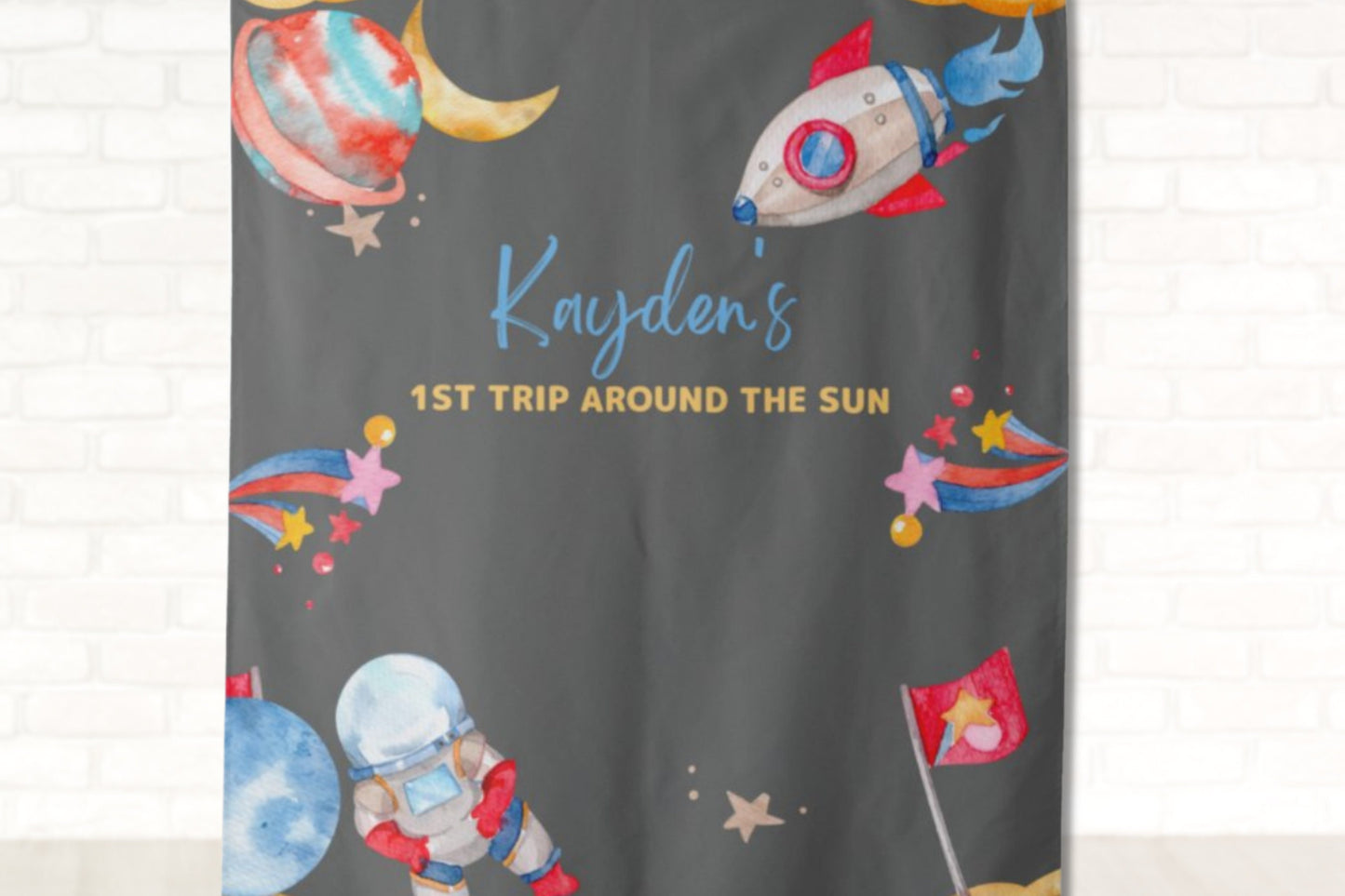 Space Party Personalized Backdrop | Trip Around the Sun Custom Party Backdrop