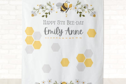 Bee-Day Party Personalized Backdrop | Bumble Bee Custom Party Backdrop