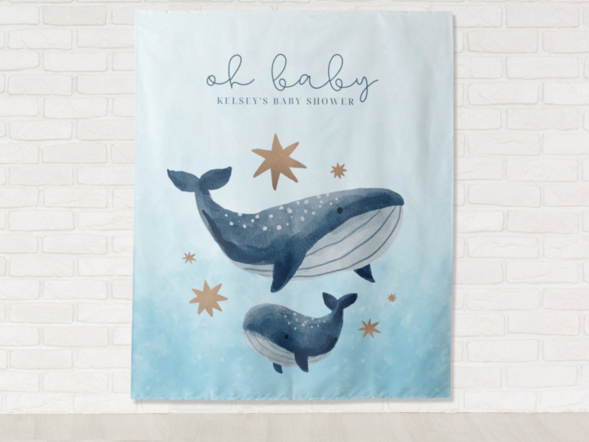 Coastal Whale Personalized Baby Shower Backdrop | Custom Under the Sea Party Backdrop