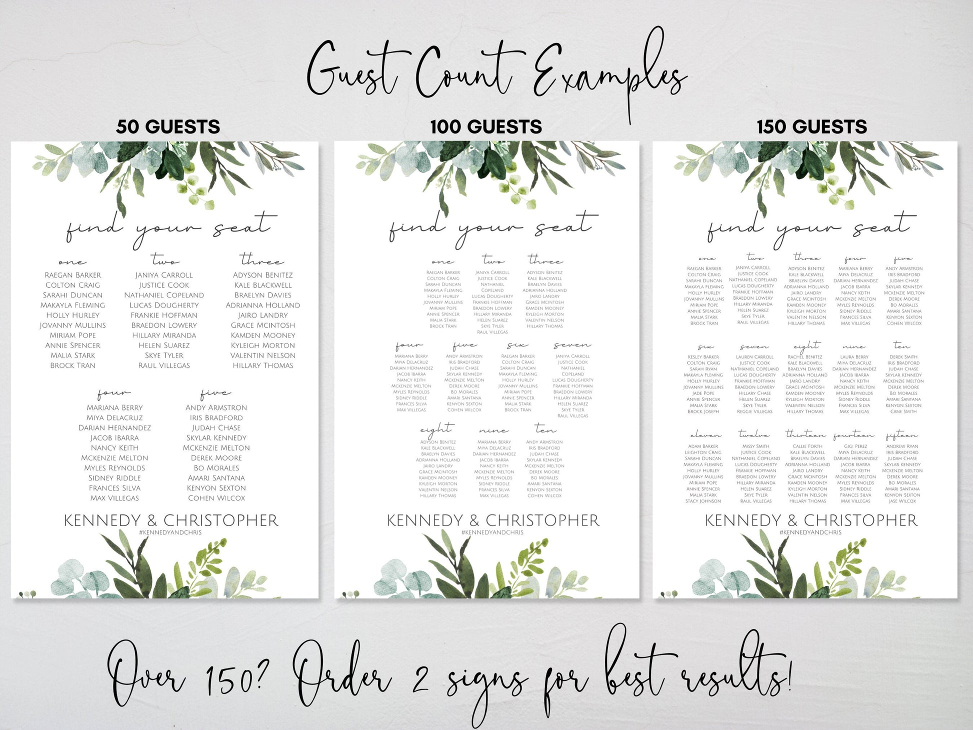 Greenery wedding find your seat sign