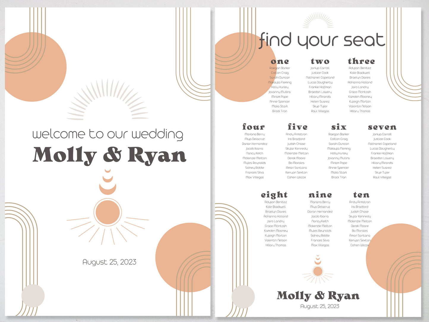 Art Deco Wedding Welcome & Seating Chart Board Sign Set | Retro Guest List Table Chart | Find Your Seat | We're So Happy You're Here