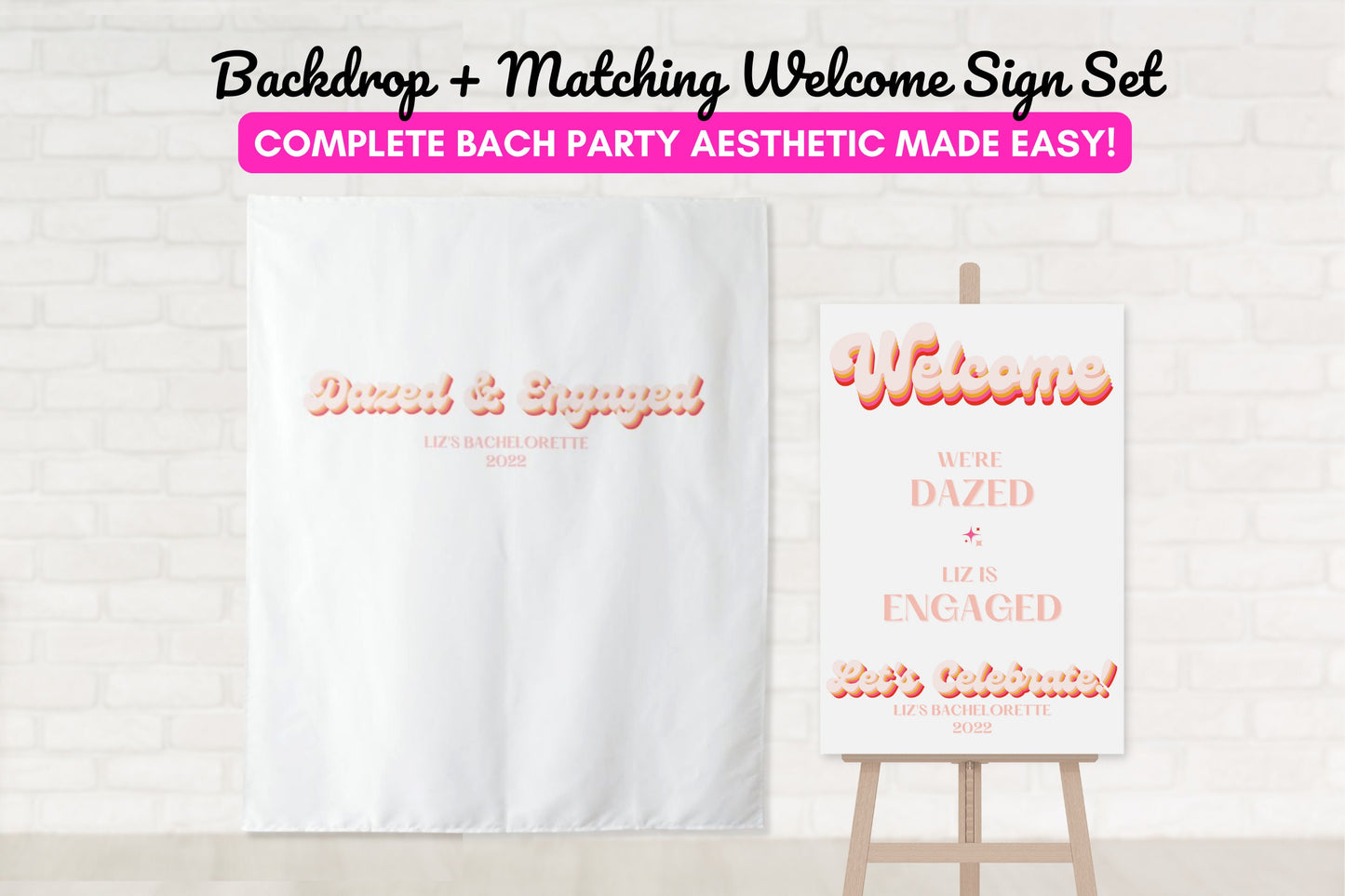 Dazed & Engaged Retro Bachelorette Party Personalized Backdrop