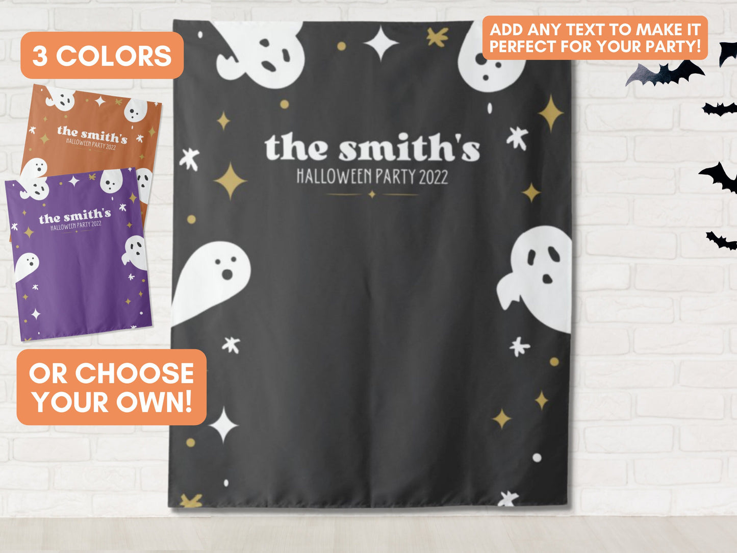 Custom Retro Ghost Halloween Party Backdrop | Happy Halloween | Welcome