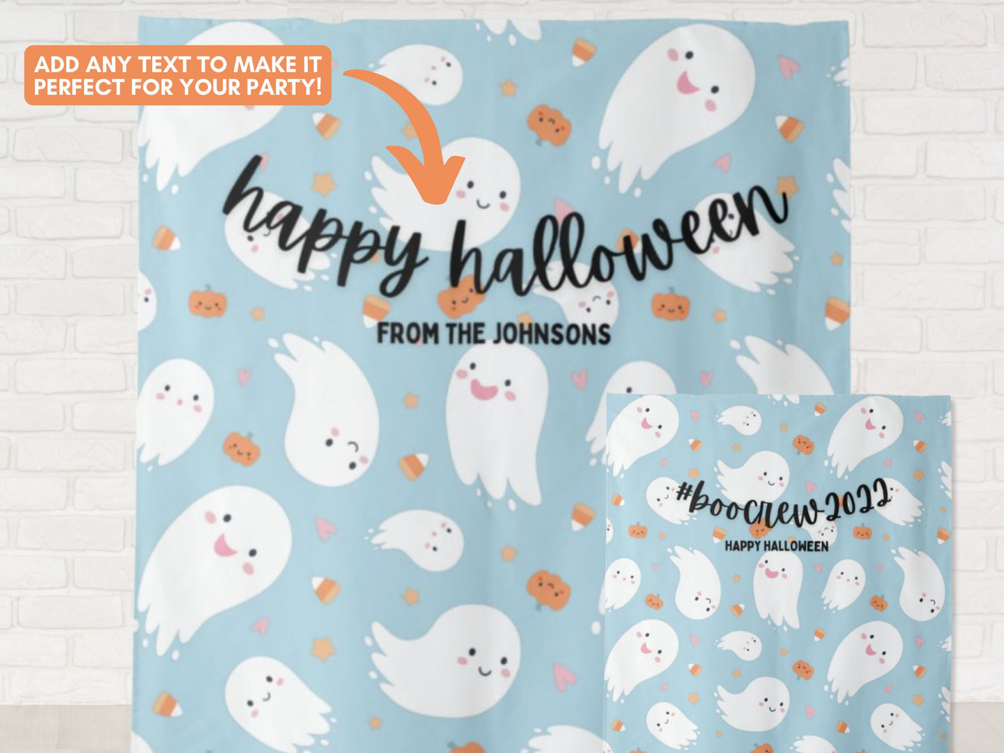 Cute Ghost and Pumpkin Pastel Kids' Halloween Party Backdrop | Customizable | Personalized Halloween Photo Booth