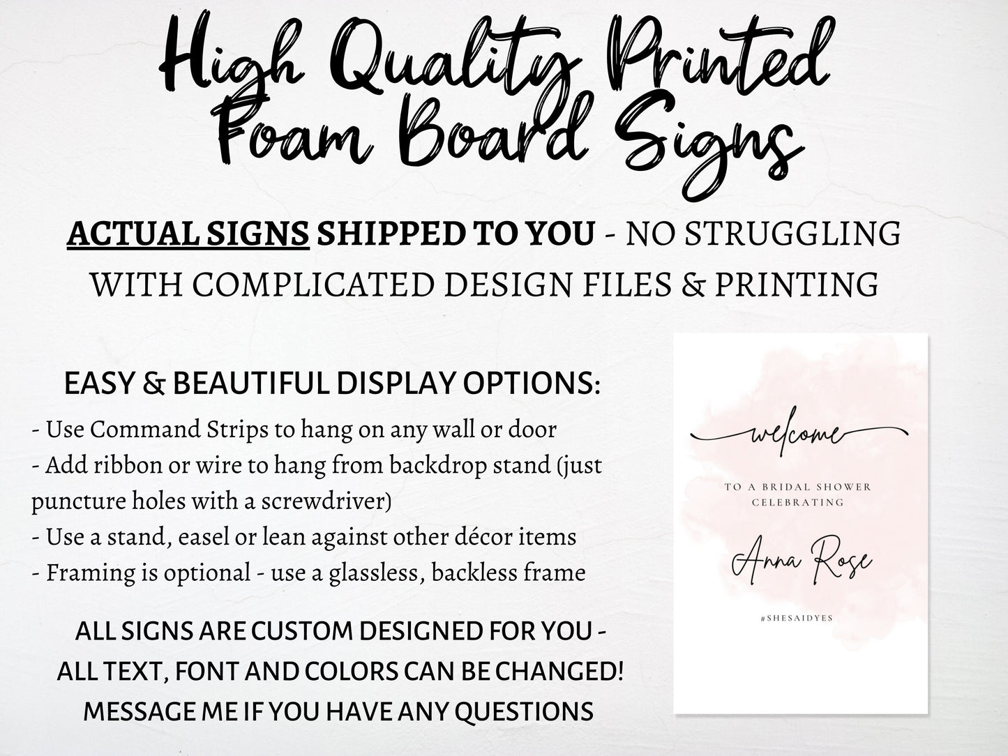 Pink Watercolor Bridal Shower Welcome Board Sign | Custom Bridal Shower Sign