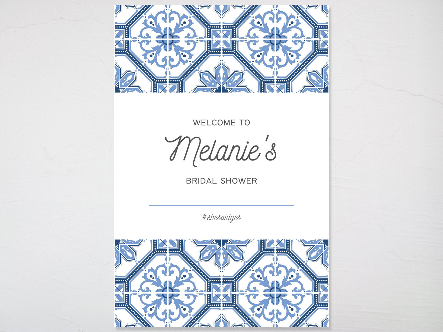 Blue and White Tile Bridal Shower Welcome Board Sign | Custom Bridal Shower Sign