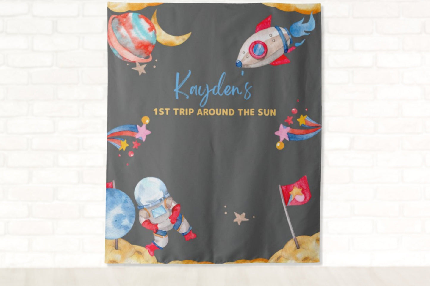 Space Party Personalized Backdrop | Trip Around the Sun Custom Party Backdrop