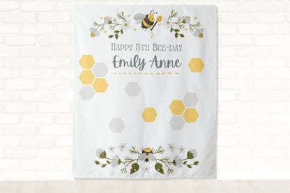 Bee-Day Party Personalized Backdrop | Bumble Bee Custom Party Backdrop