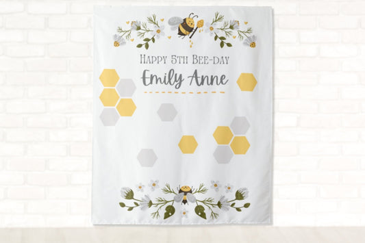 Bee-Day Party Personalized Backdrop | Bumble Bee Custom Party Backdrop