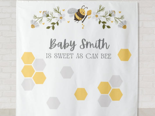 Sweet as Can Bee Personalized Baby Shower Backdrop | Mama Bee Custom Party Backdrop