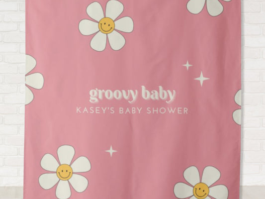 Groovy Baby Retro Daisy Personalized Baby Shower Backdrop | Custom Retro Party Backdrop