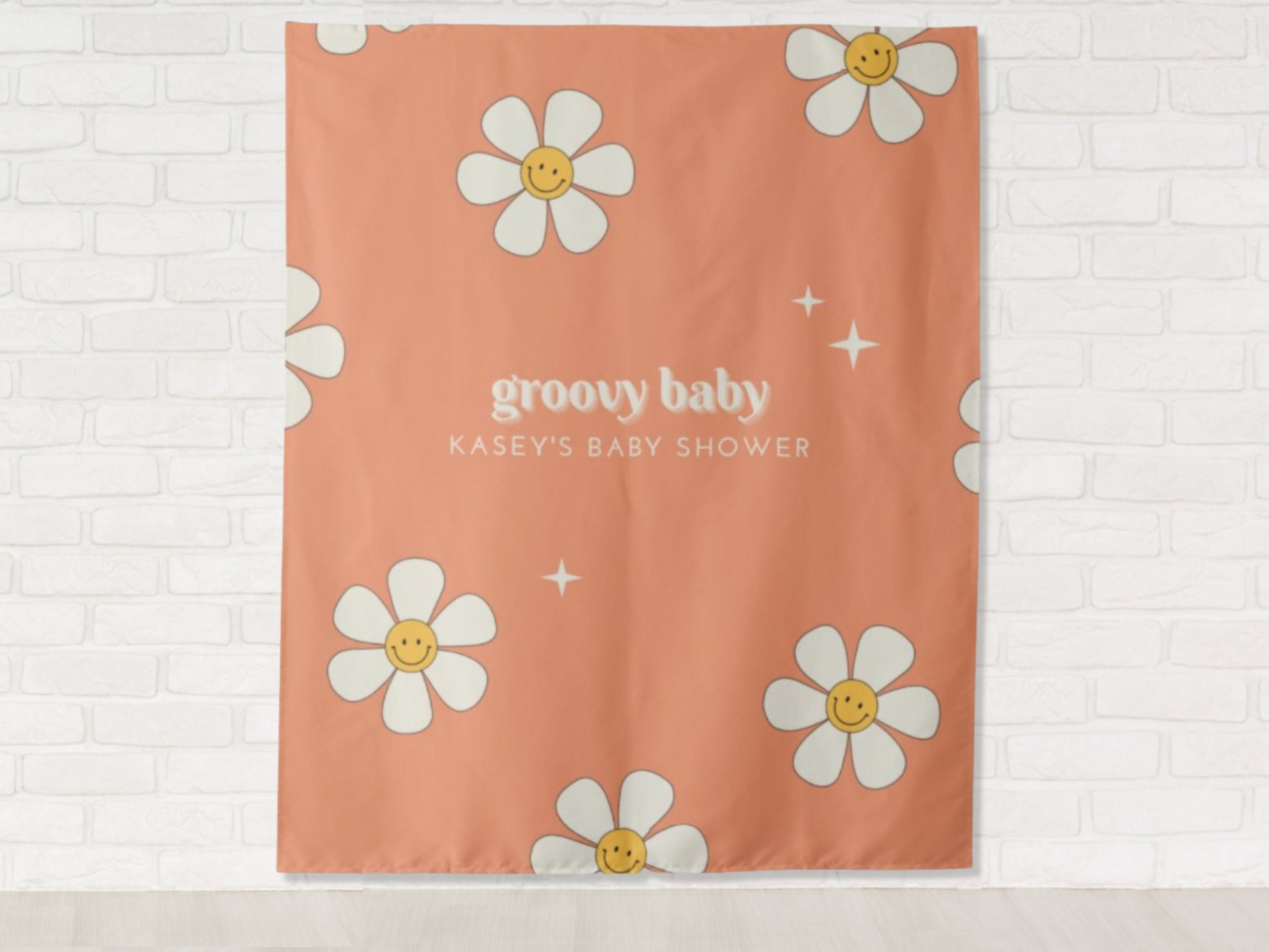 Groovy Baby Retro Daisy Personalized Baby Shower Backdrop | Custom Retro Party Backdrop