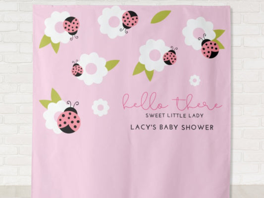 Little Ladybug Personalized Baby Shower Backdrop | Custom Sweet Little Lady Party Backdrop